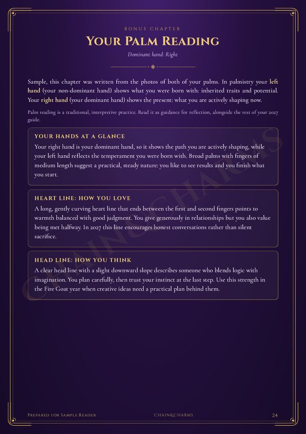 Sample page: Sample Palm Reading chapter (add-on)